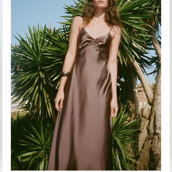 Zara Dresses & Skirts - Zara GATHERED SATIN MIDI DRESS